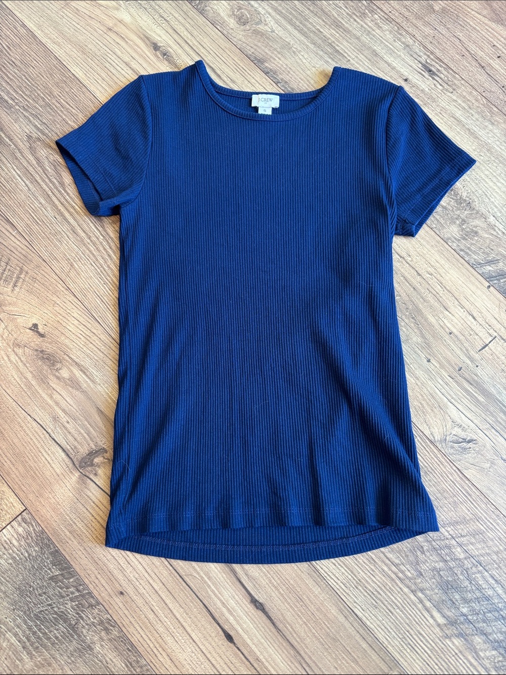 J. Crew Blue Ribbed Short Sleeve Crew-Neck Tee